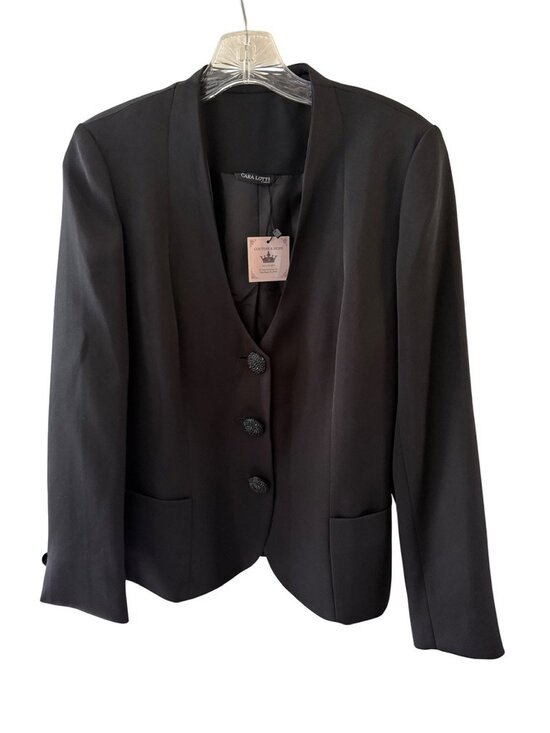 Carla Lotti Paris Jackets & Blazers - VTG Cara Lotti Black Collarless Tailored Blazer Wool Blend FR 42 US 10 NWT